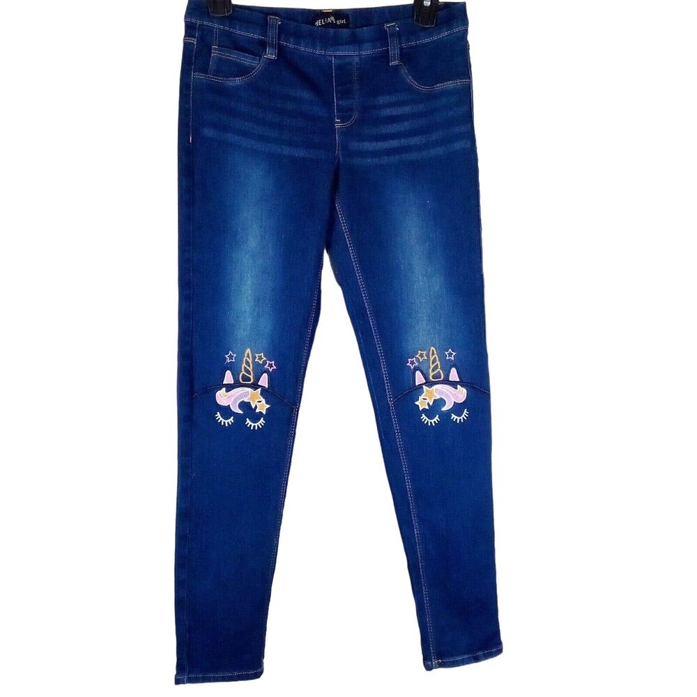 dELiA*s  Girls Jegging Size 16 Embroidered  Unicorn Skinny Blue Stretch Denim